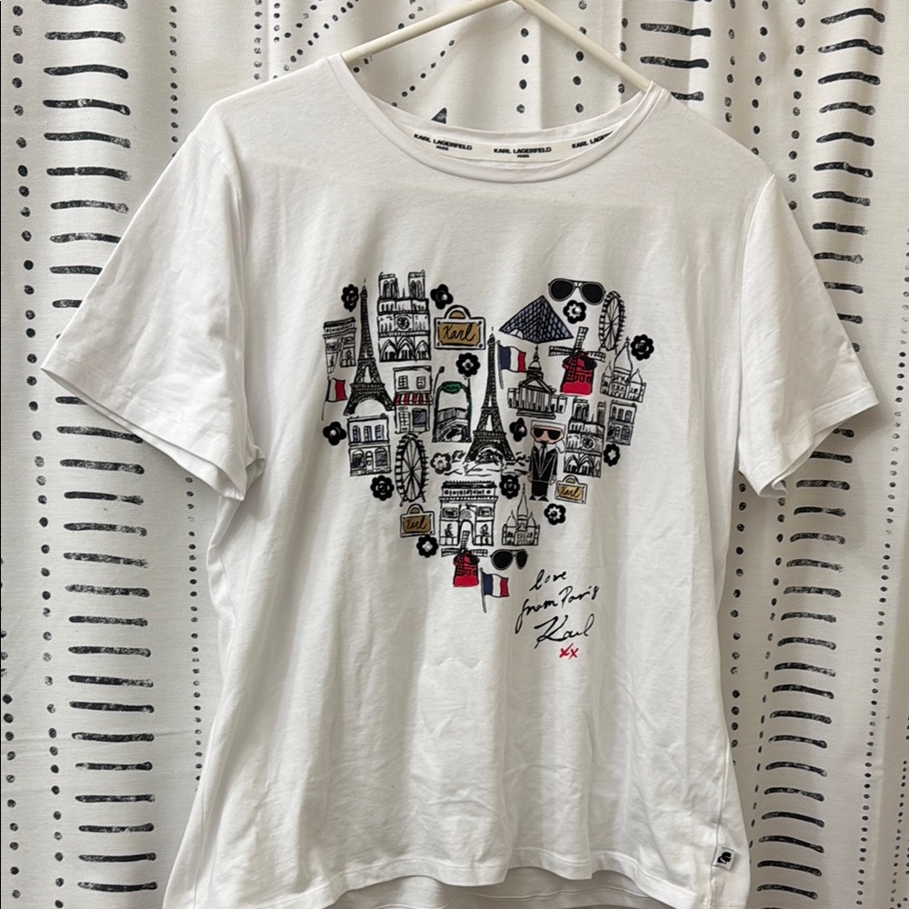 Karl Lagerfeld White T-Shirt with Paris Heart Graphic